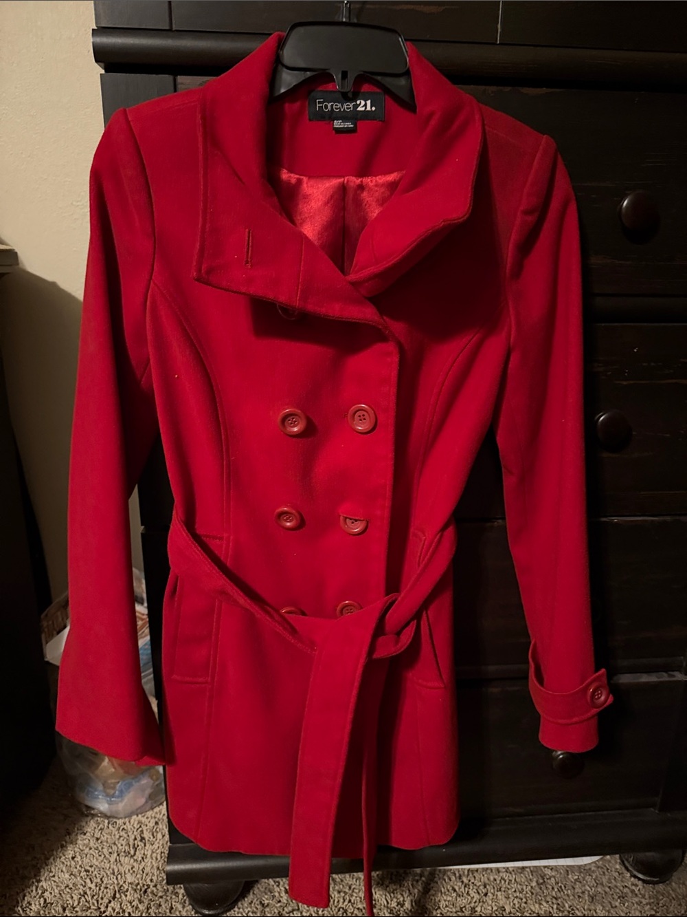 Forever 21 Red Double-Breasted Belted Trench Coat